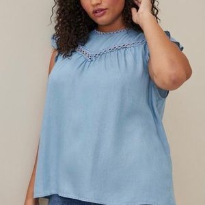 Torrid Flutter Blouse Medium Wash Denim Size 0 = Size L/12